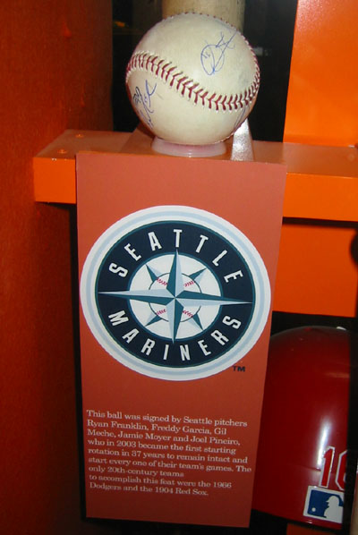 Cooperstown 2003, Mariners rotation signed ball, Garcia, Moyer, Meche, Franklin, Pineiro